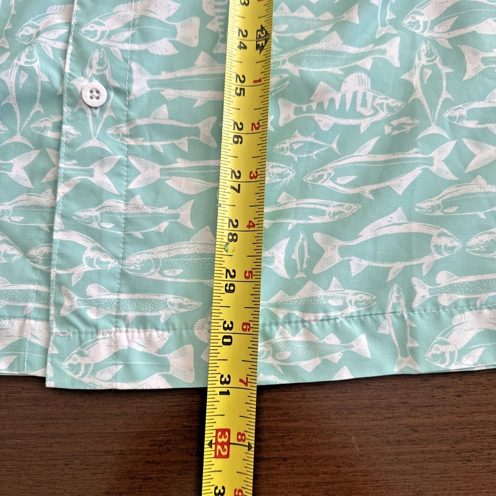 Habit Fishing Shirt River Run Aqua Splash White Fish Print Men's Size L UPF 50 - Picture 4 of 8